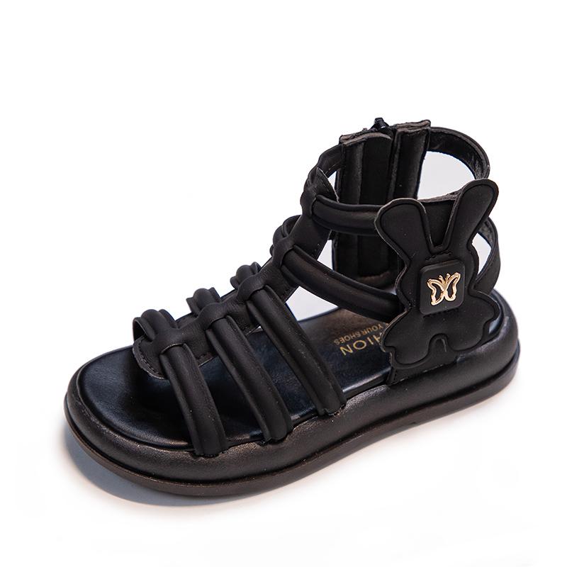 Girls Gladiator Sandals Summer Fashion Children Princess Roman Sandals Kids Hollow High-top Beach Shoes Side Zip Non-slip Hot
