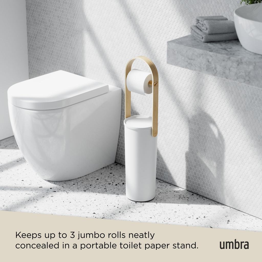 Umbra Bellwood Toilet Paper Stand Holder with Extra Storage Holds 3 Rolls Compartment,