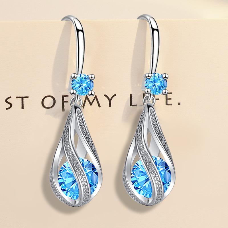 925 Sterling Silver Fine Blue Crystal Earrings for Women Luxury Fashion Jewelry Party Wedding Accessories Gifts