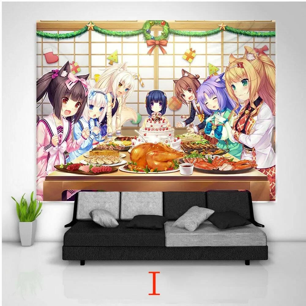 Тканевое панно Nekopara Аниме Настенный Кавайный Декор Комнаты Художественный Отпечаток Постер Милая Девушка Манга Эстетика Ткань для Фона Спальни