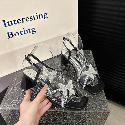 2024 Новые однотонные универсальные летние женские туфли в стиле ретро, роскошные сандалии, женские туфли на высоком каблуке, модные новые низкие стразы