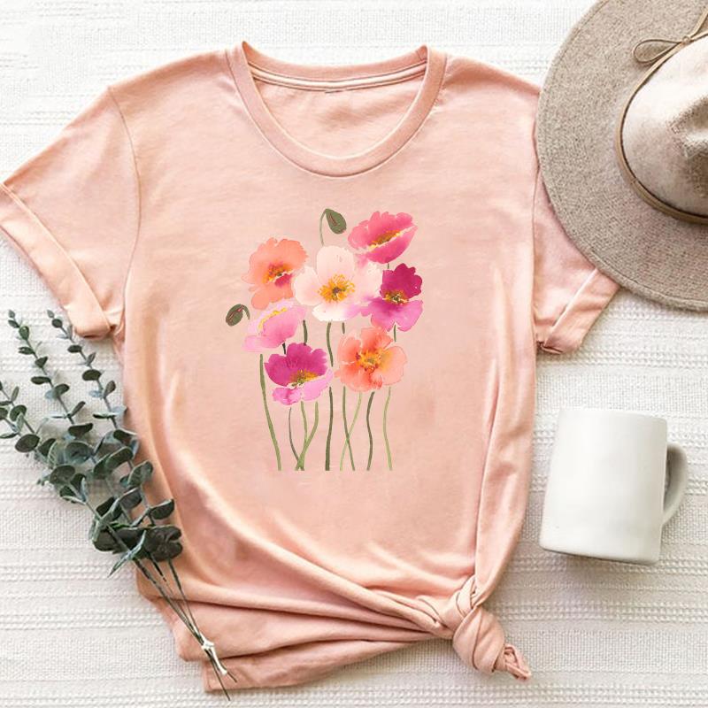 (Азиатский размер)Одежда Повседневная книга Цветочный тренд Прекрасная футболка с короткими рукавами 90-х годов Модная футболка Женская женская футболка с принтом