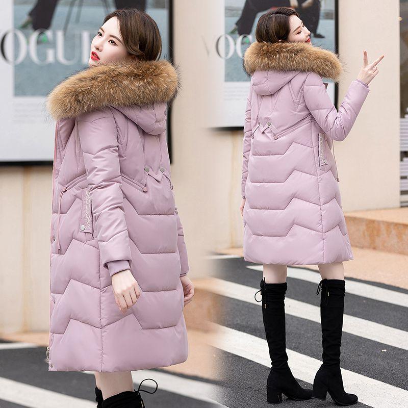Пуховик женский средней длины и длинный новый приталенный с меховым воротником теплый пуховый утолщенный зимний