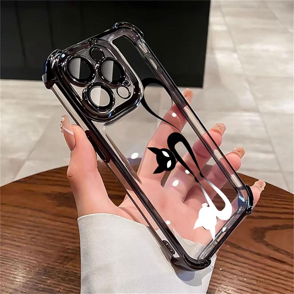 Мультяшный Милый Маленький Черный Кот Чехол Для iPhone 17 Pro 16 15 14 13 12 11 Pro Max Чехол 17 Plus 17E 16E 17Air Силиконовый Чехол Для Телефона