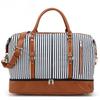 Striped Waterproof Canvas Carry-on Bag Single Shoulder Travel Bag with PU Travel Bag for Sports Wear Belt Shoe Storage