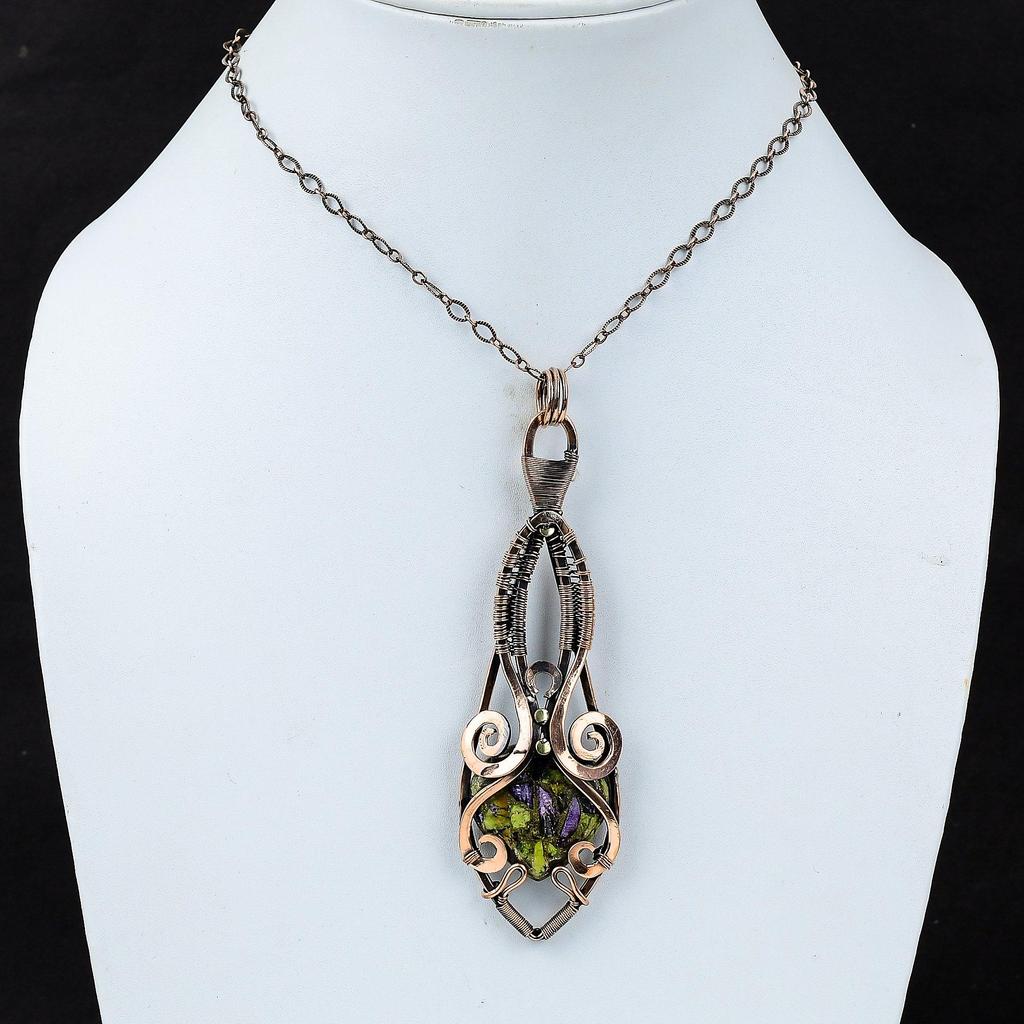 Подвеска из драгоценного камня стихтит из чистой медной проволоки, обернутая ювелирными изделиями ручной работы