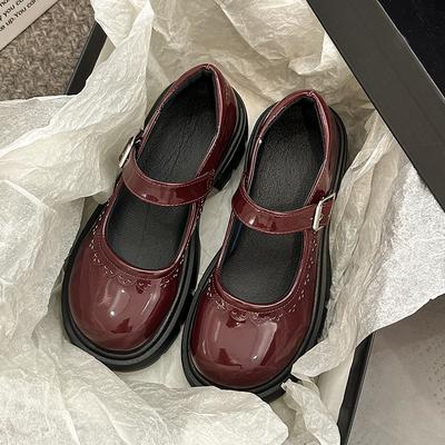 Женские туфли Мэри Джейн на массивном каблуке, весенние новинки, с круглым носком, с мелким вырезом, на платформе, с нескользящим каблуком