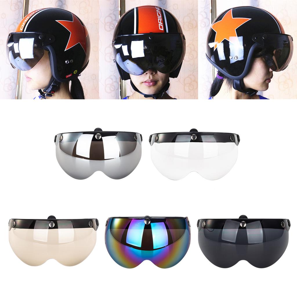 Universal Motorcycle Retro Pilot-Style Standard 3 Snap-Button Visor Flip Up Down Open Face Helmet Wind Shield Durable