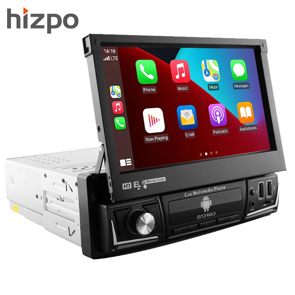 Автомобильная магнитола Hizpo 7 дюймов, одинарный, 1 Din, авторадио, CarPlay, GPS-навигация, выдвижной экран, 1Din, Android 12, мультимедийный плеер, универсальное аудио-видео головное устройство