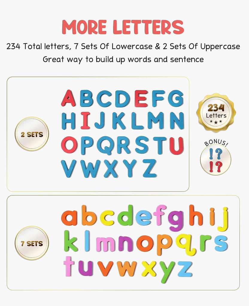 VoSinrly 234 Magnetic Letters In 9 Magnetic Board and Storage Box Uppercase Alphabet ABC Magnets for Refrigerator Educational Toy Set for Classroom