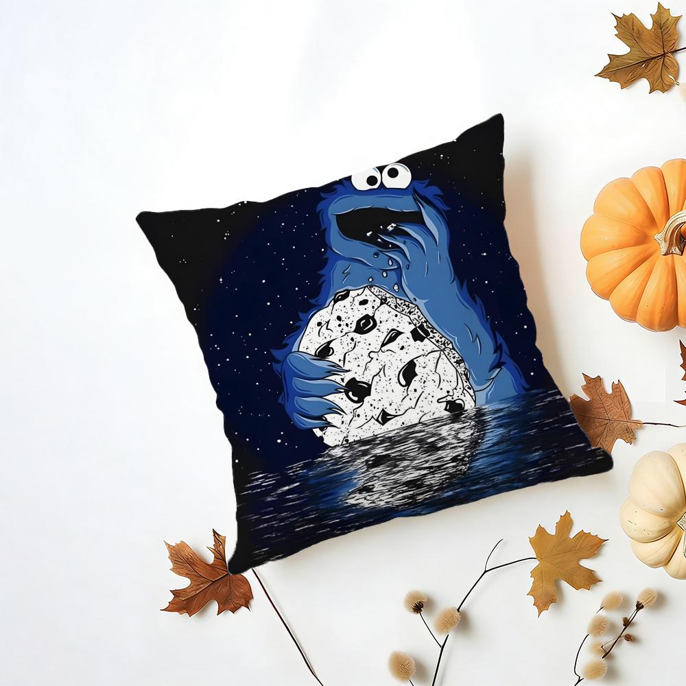 CCookie Monster Cushion Cover Washable Linen Pillowcase Soft  for Daily Sofa Bed Home Room Decor
