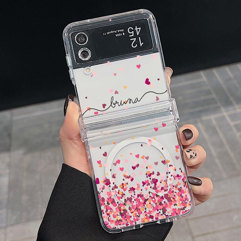 3 шт. складной противоударный чехол для Samsung Z Flip6 Flip5 Flip4 для Magsafe Magnetic Colorful Love Hearts Pattern Clear Hard Pc Slim Case Cover