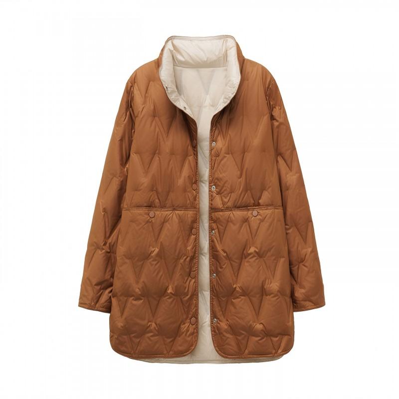 Lightweight Womens Mid-Length Duck Down Coat 2026 Winter Reversible Thin Puffer Jacket Daily Wear