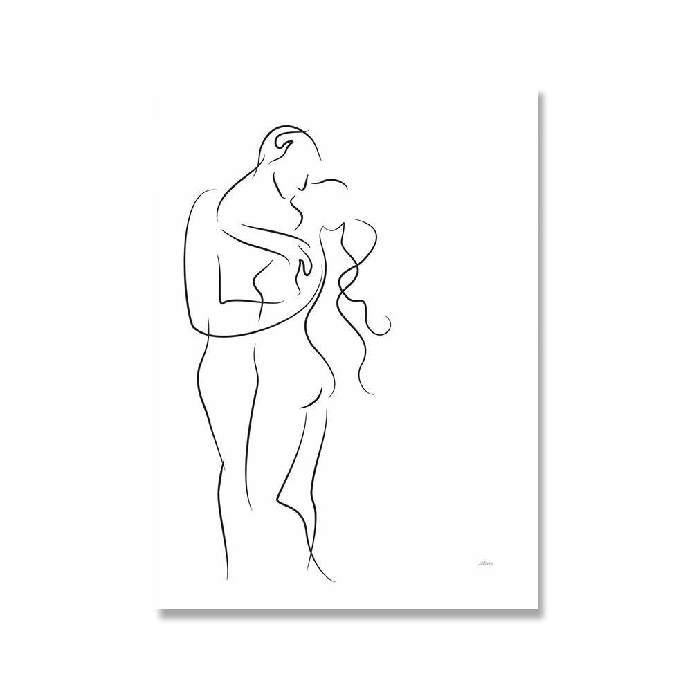 Принт пара настенное искусство холст живопись рисунок линией пара рука любовь поцелуй плакаты и принты скандинавские картины декор гостиная