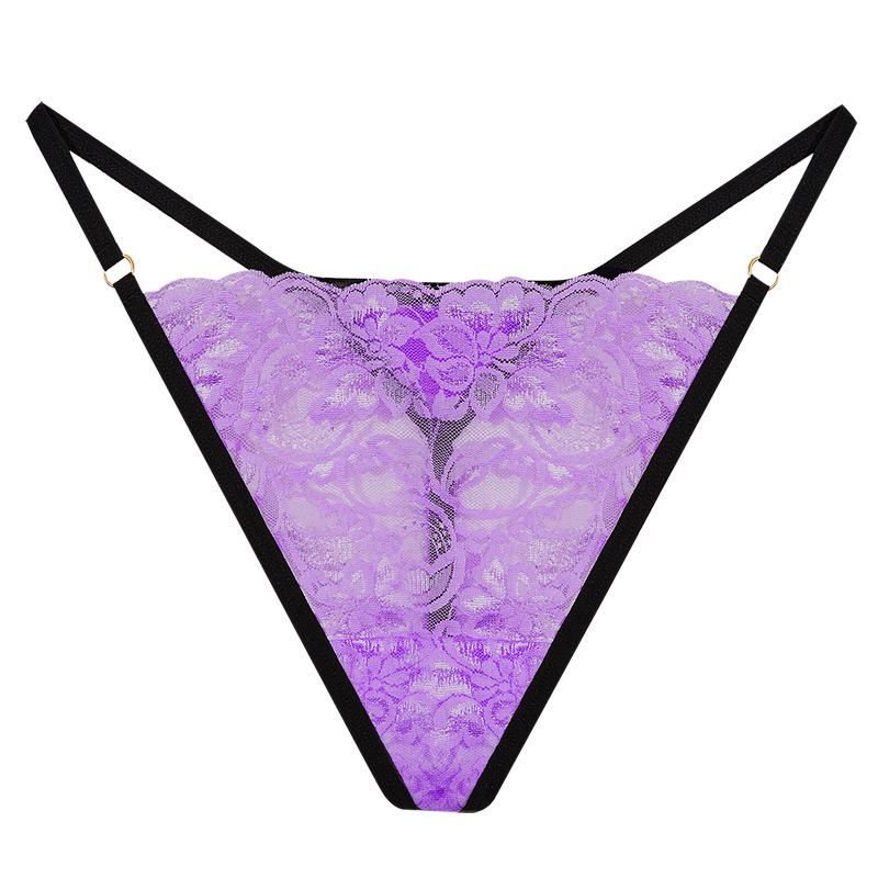 Women's Lace Thong: Low Waist, Hip Lift, High Cut, Metal Detail, Thin Strap, Sexy T-Pants