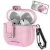 Luxury Leather Textured Headphone Case with Stand for Airpods 4 Pro 2 3 2 1 Case Drop-proof Headphone Case with a Hook