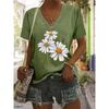 Women's T-Shirt Floral Pattern Printing Fashion Casual Oversized High-Quality Tee Shirt V-Neck Women's Clothing Summer