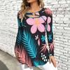 Женская футболка большого размера с длинным рукавом, неровный вырез, металлическое кольцо, вырез, повседневная, для ежедневной носки, свободная