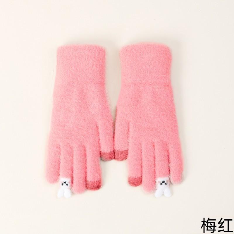 Перчатки женские осенне-зимние пальцы милые ветрозащитные теплые вязаные бархатные велосипедные перчатки пять пальцев