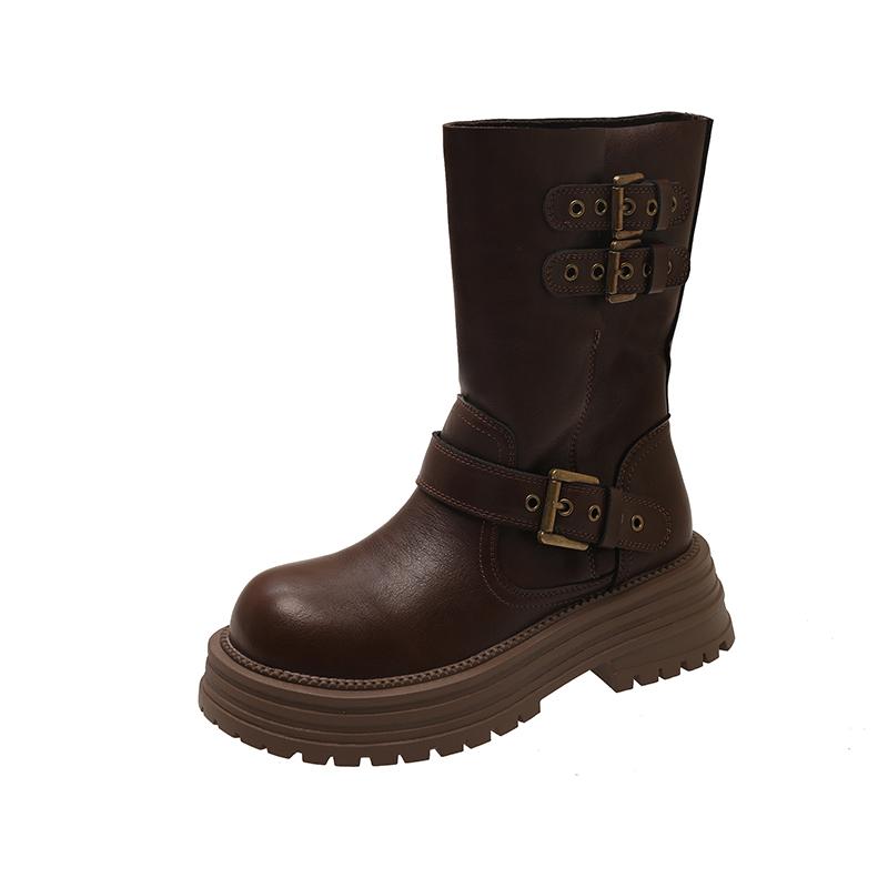 Мода Зима Пряжка для ремня Женские Сапоги до колена Мода Платформа Каблуки Рыцарские Длинные Ботильоны Дамская Удобная Обувь Zapatos Mujer