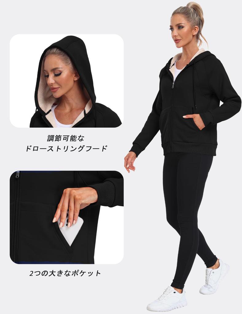 YIRUIYA Cold Plus Casual Women's Zip-Up Hoodie, Pullover, Fleece-Lined, Sweatshirt, Top, Coat, Weather, Windproof, Warm, Autumn/Winter, Sizes, Simple,