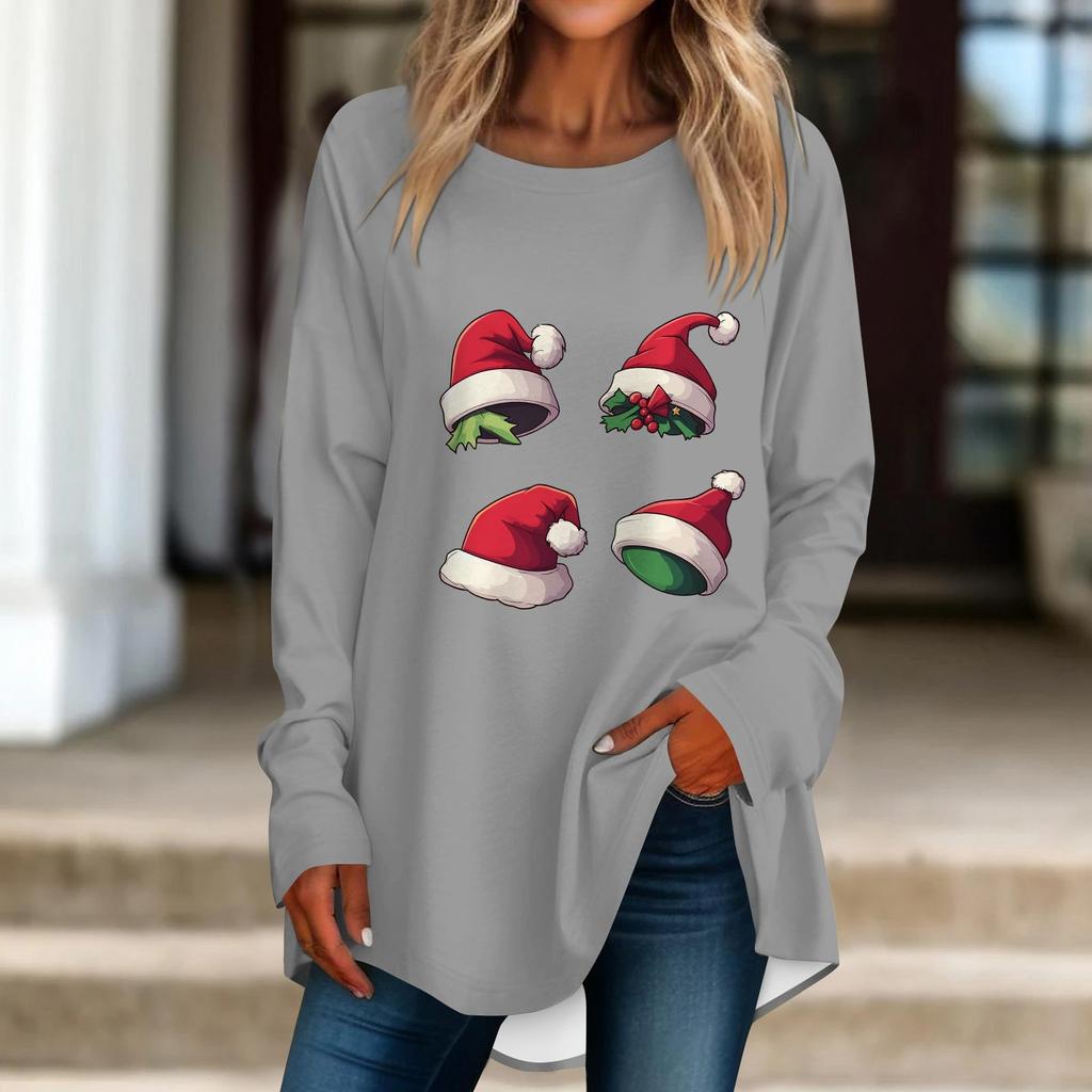 Женская повседневная футболка больших размеров с длинными рукавами и круглым принтом, верхний пуловер