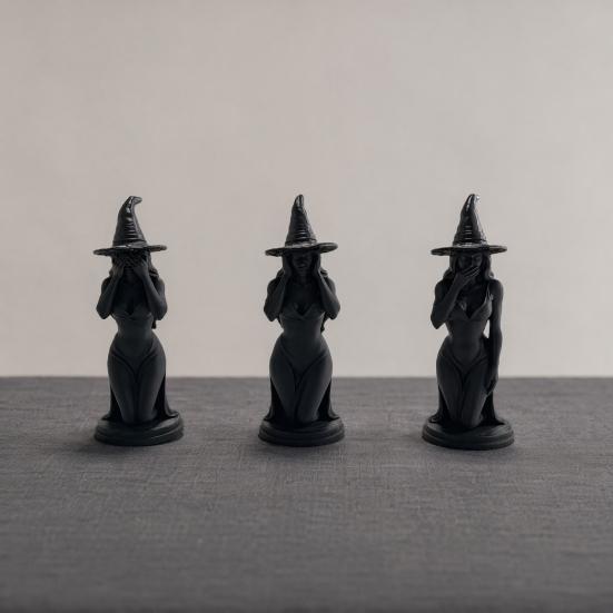 3 шт. Фигурка ведьмы, 3D-печатная статуэтка ведьмы «Не слышу, не вижу, не говорю», Готический настольный орнамент для Хэллоуина, Настольный декор, Декор для книжной полки, Декор для дома