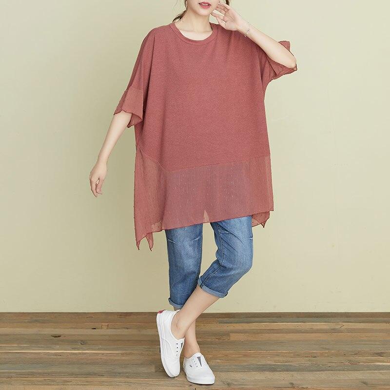 DIMANAF 2021, женская футболка больших размеров, модная женская летняя лоскутная футболка оверсайз с кружевом и круглым вырезом, хлопковые свободные топы с короткими рукавами и футболки