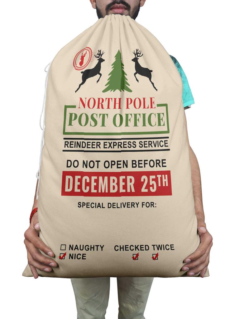 Printtoo Упаковка из 2 шт., сумки для хранения рождественских подарков, большой подарочный мешок Санты с завязкой на рождественской вечеринке 27x20 дюймов