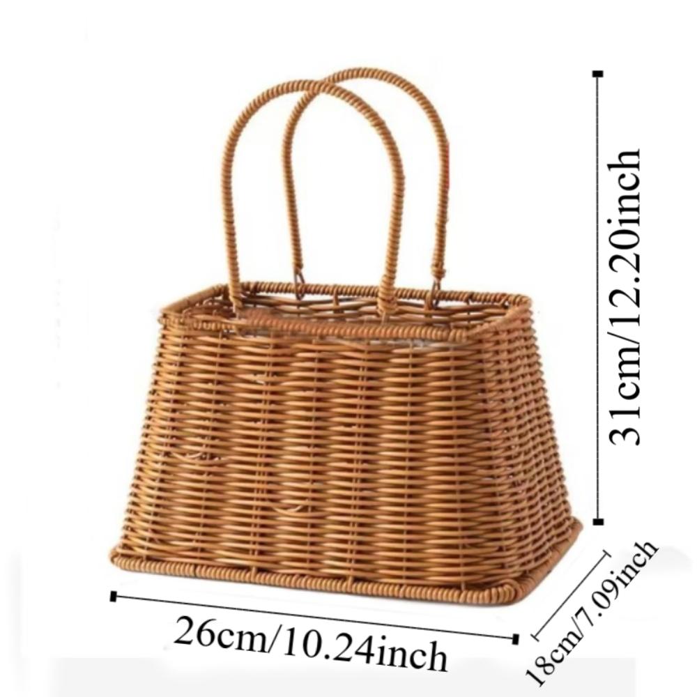 Корзина для фруктов из искусственного ротанга ручной работы, корзина для хранения из искусственного ротанга с длинной ручкой, ко Дню святого Валентина