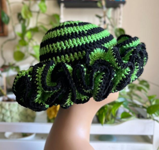 NEW Women Crochet Bucket Hats Y2k Fashion Pleated Ruffles Knitted Hat