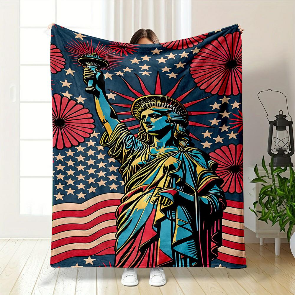 Statue of Liberty with Fireworks Patterned flannel blanket perfect for the bedroom living room, sofa, or a little nap