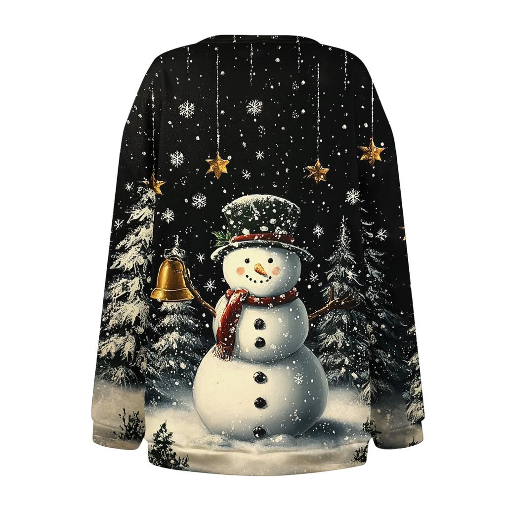 Women's Fashion Casual Long Sleeve Christmas Printed Round Neck Plus Velvet Thickened Sweatshirt