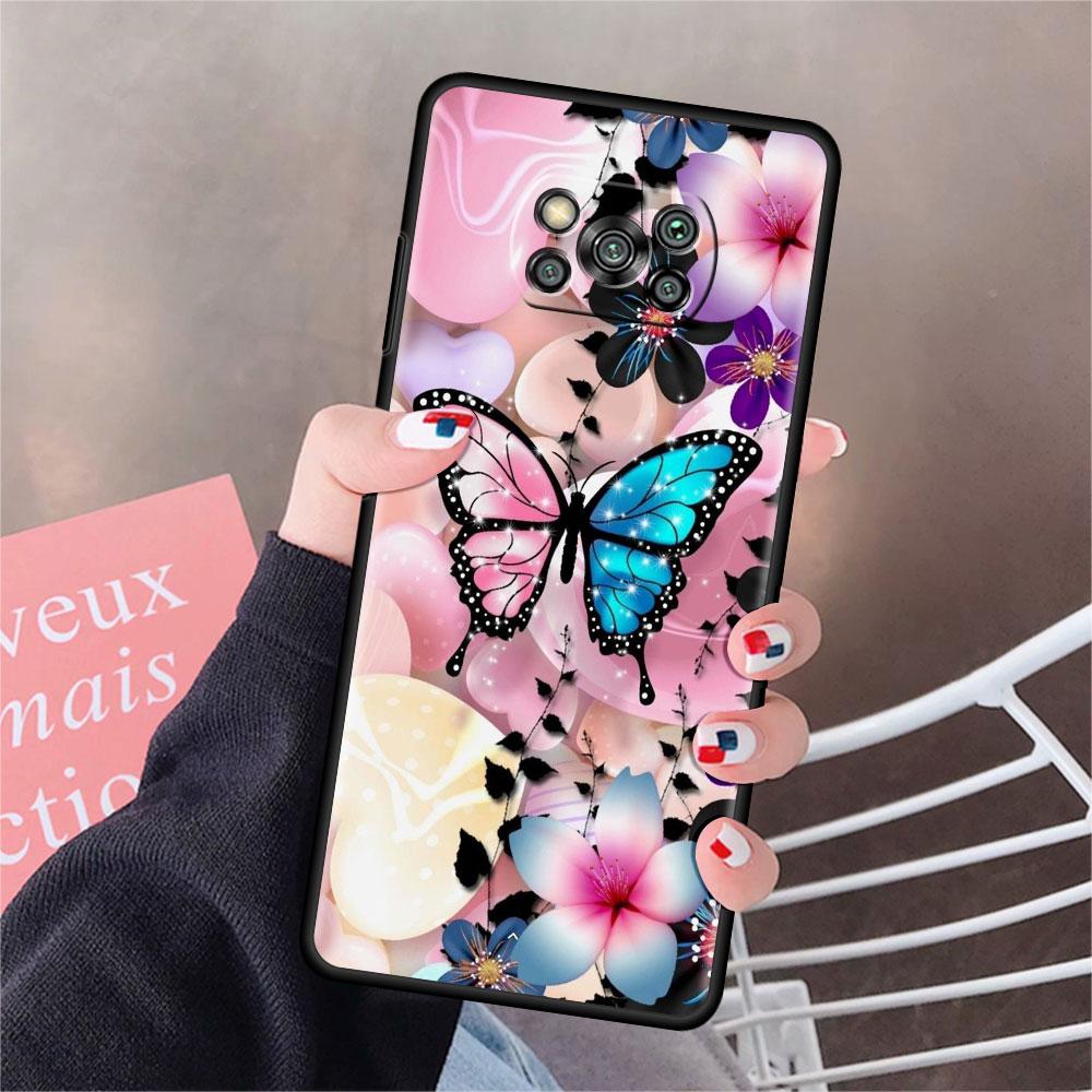 Чехол для Xiaomi Mi Poco X3 NFC X4 Pro F3 F4 GT M4 M3 F1 C40 11 Lite 11T Мягкий силиконовый чехол для телефона с изображением бриллиантового цветка и бабочки