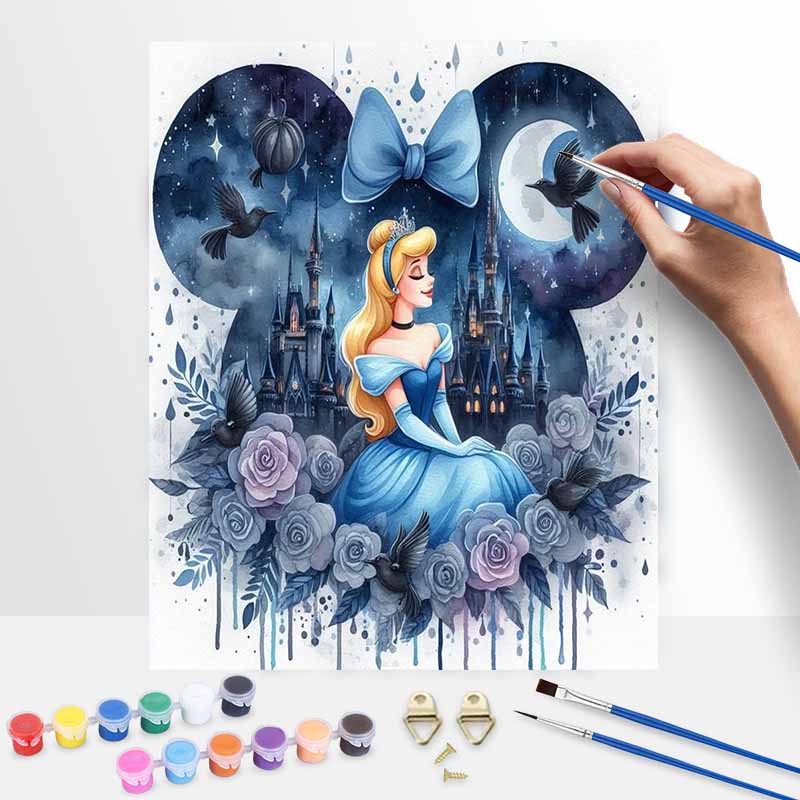 Набор для рисования маслом «Золушка в ночном замке» Disney, Декор для дома, Ручная работа, Подарок для поклонников принцесс, Синий фэнтези-арт, Набор «Раскрась по номерам»