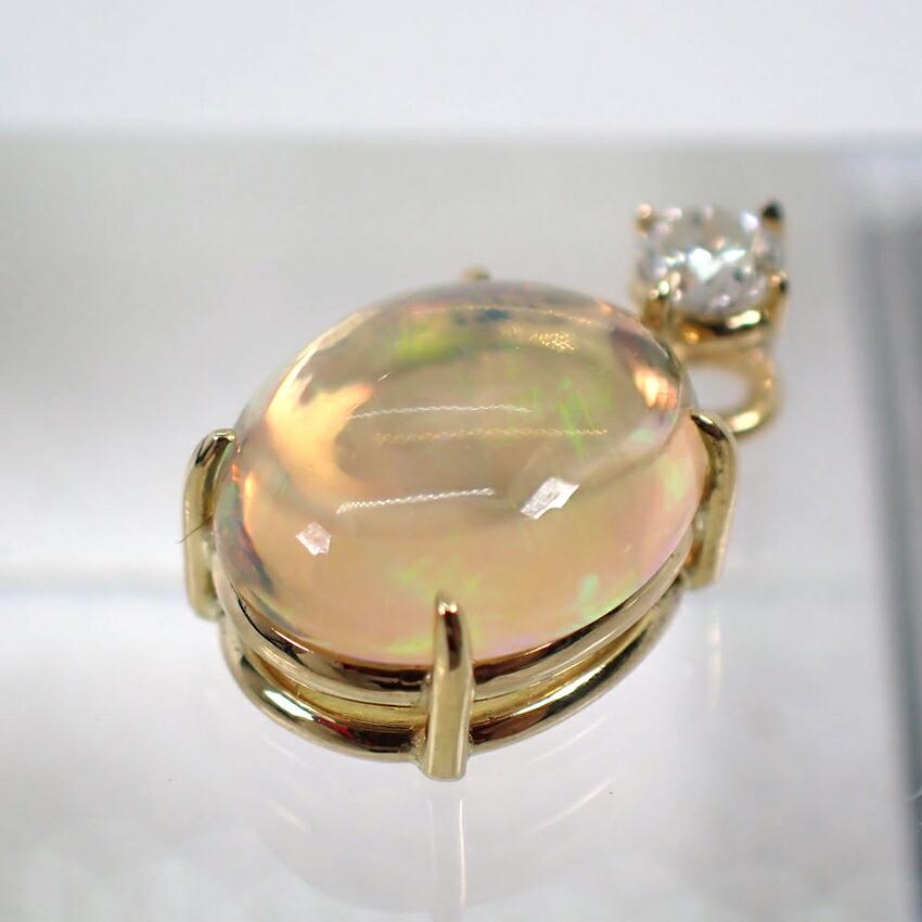 [New] K18 Fire Opal/Diamond OV Pendant Top [f5-3]