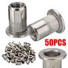 Rivet Nut Insert Stainless Steel Thread 50Pcs Flat Head Insert M6-M10 Nut