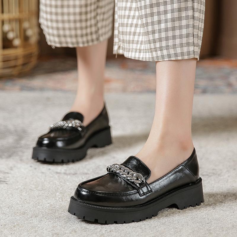 Женские маленькие кожаные туфли, женские туфли на высоком каблуке в британском стиле, женские туфли Мэри Джейн на массивном каблуке с круглым носком