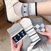 New Korean Style Cotton Socks Small Flower Light Mid-calf Socks Grey Checkered Breathable Boneless Pile Socks Spring Summer