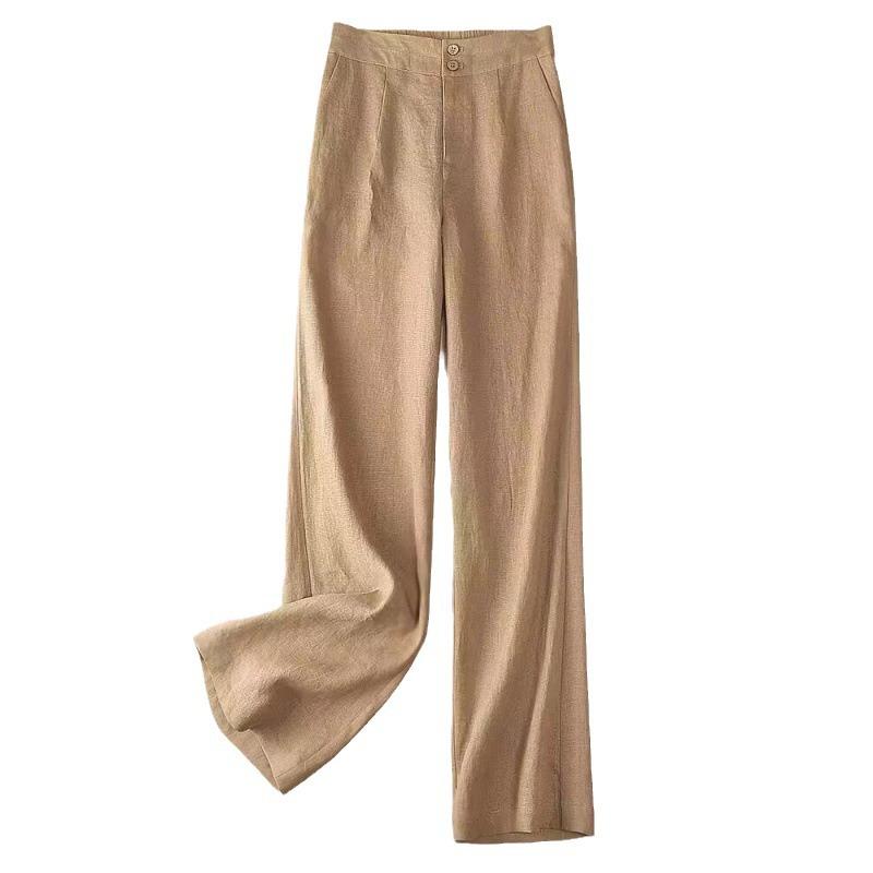 Women's Summer Draped Cotton Linen Casual High Waist Loose Straight Long Pants