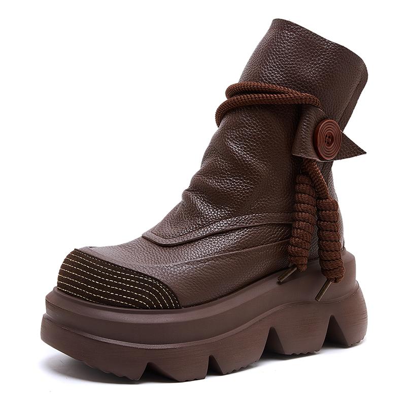 Модные полусапоги GKTINOO ручной работы на платформе, женские короткие ботинки из натуральной кожи с круглым носком, увеличивающие рост, на толстой подошве, женская обувь