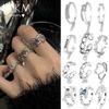 Kpop Silver Color Rings Set Y2K Crystal Heart Rings for Women Hollow Trendy Fashion Jewerly Emo Rings Accessories
