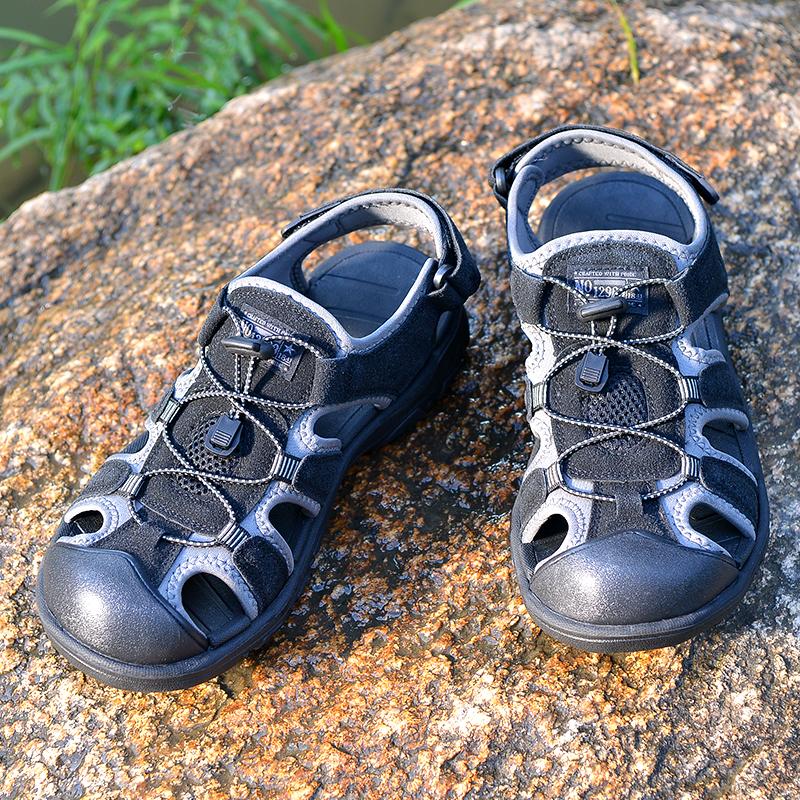 Large Men's Anti Slip and Wear-resistant Suede Outdoor Beach Shoes Sandals Toe Sandals Roman Shoes