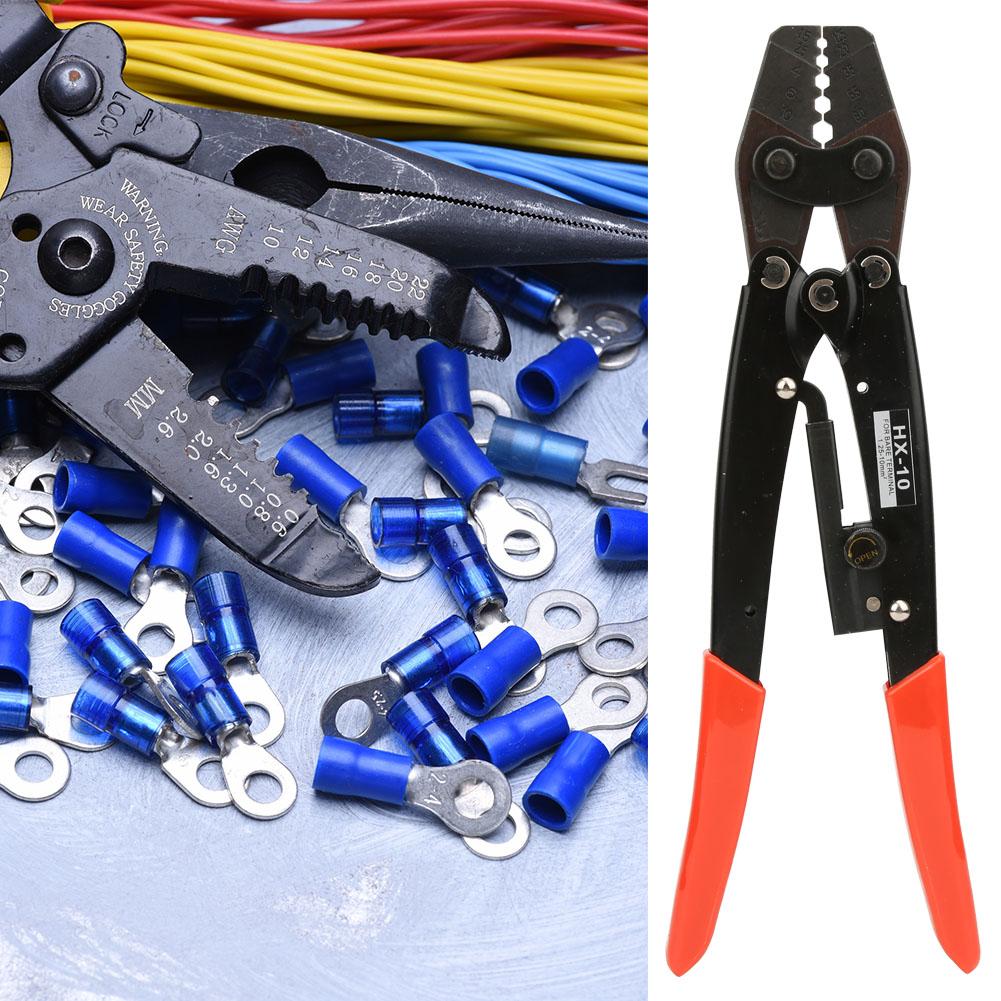 HX 10 Carbon Steel Crimper Ratchet Terminal Crimper Pliers 1.25 10mm AWG10 6 Red Handle