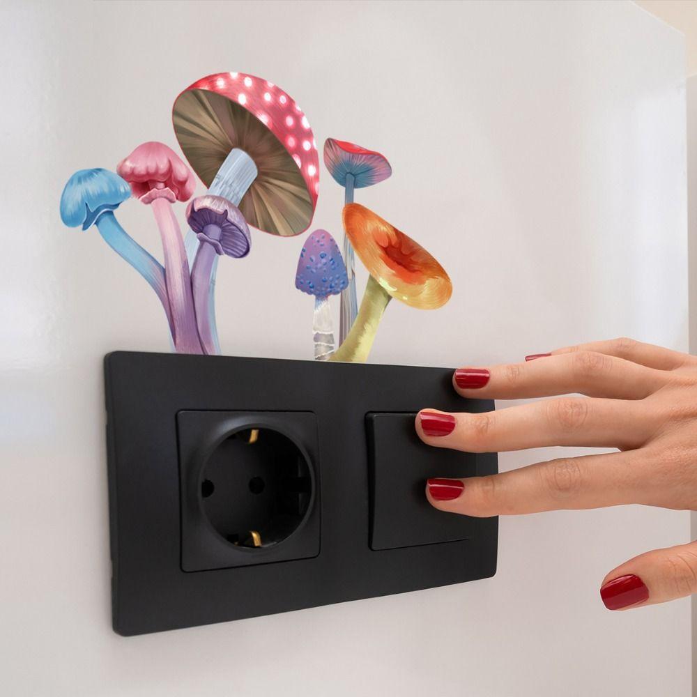 Самоклеящиеся Светящиеся Наклейки на Стену в Виде Грибов Светятся в Темноте Сделай Сам Флуоресцентные Декорации для Выключателей