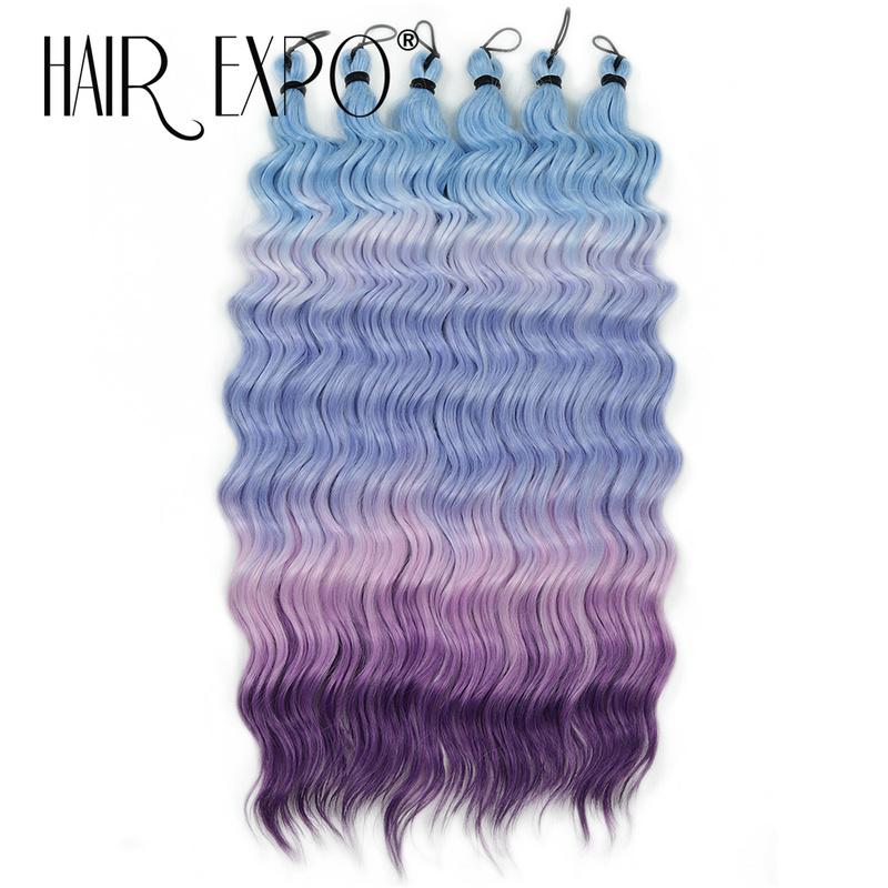 6Pcs 18"Deep Wave Curl Hair 300g Synthetic Water Wave Braiding Hair Extensions Ombre Rainbow Color Twist Crochet Hair For Women