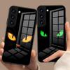 Черный кот Смотрящий глаз Чехол для телефона Для Samsung A56 A36 A26 A16 A15 A25 A35 A55 A14 A34 A24 A54 Стеклянный чехол