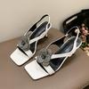 Fashion Women's Fashion Stiletto Sandals Summer New Square Head Open Toe Crystal Flower Set Foot Anti-slip Wear-resistant High Heels