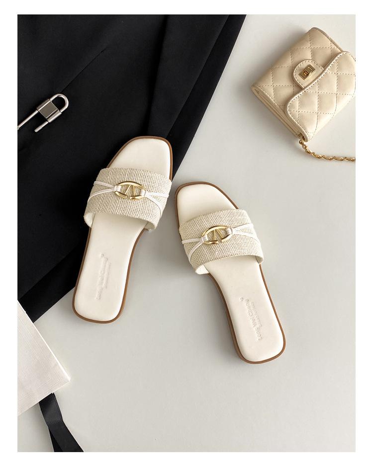 Французский квадратный носок повседневный универсальный слово со шлепанцами женская летняя одежда мода отпуск пляж путешествия шлепанцы на плоской подошве женские