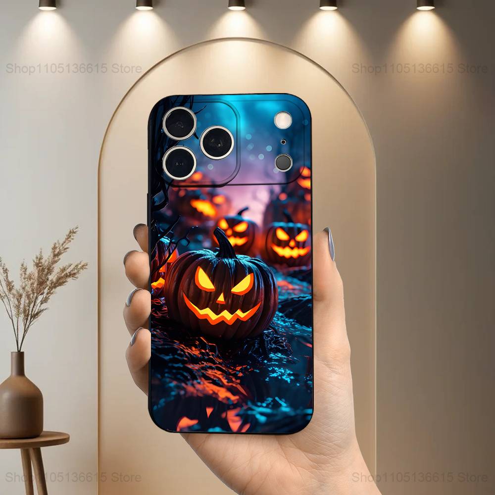 Festival Halloween Horror Case For iPhone 11,12,15,14,13,16,17,Plus,Pro Max,XS,X,XR,SE,Mini,8,7,Soft Silicone Black